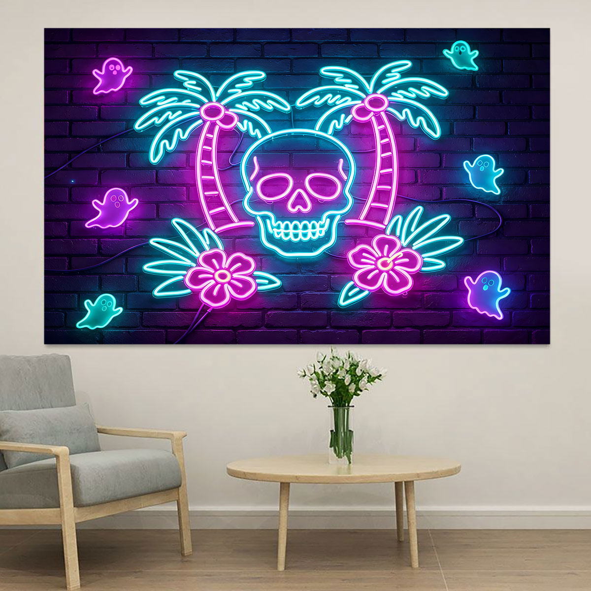 Wall Decor Lighting Tree - Neonlicht-Wandaufkleber Palmen-Skelett Lila Leuchten Tropischer Halloween-Wanddekor