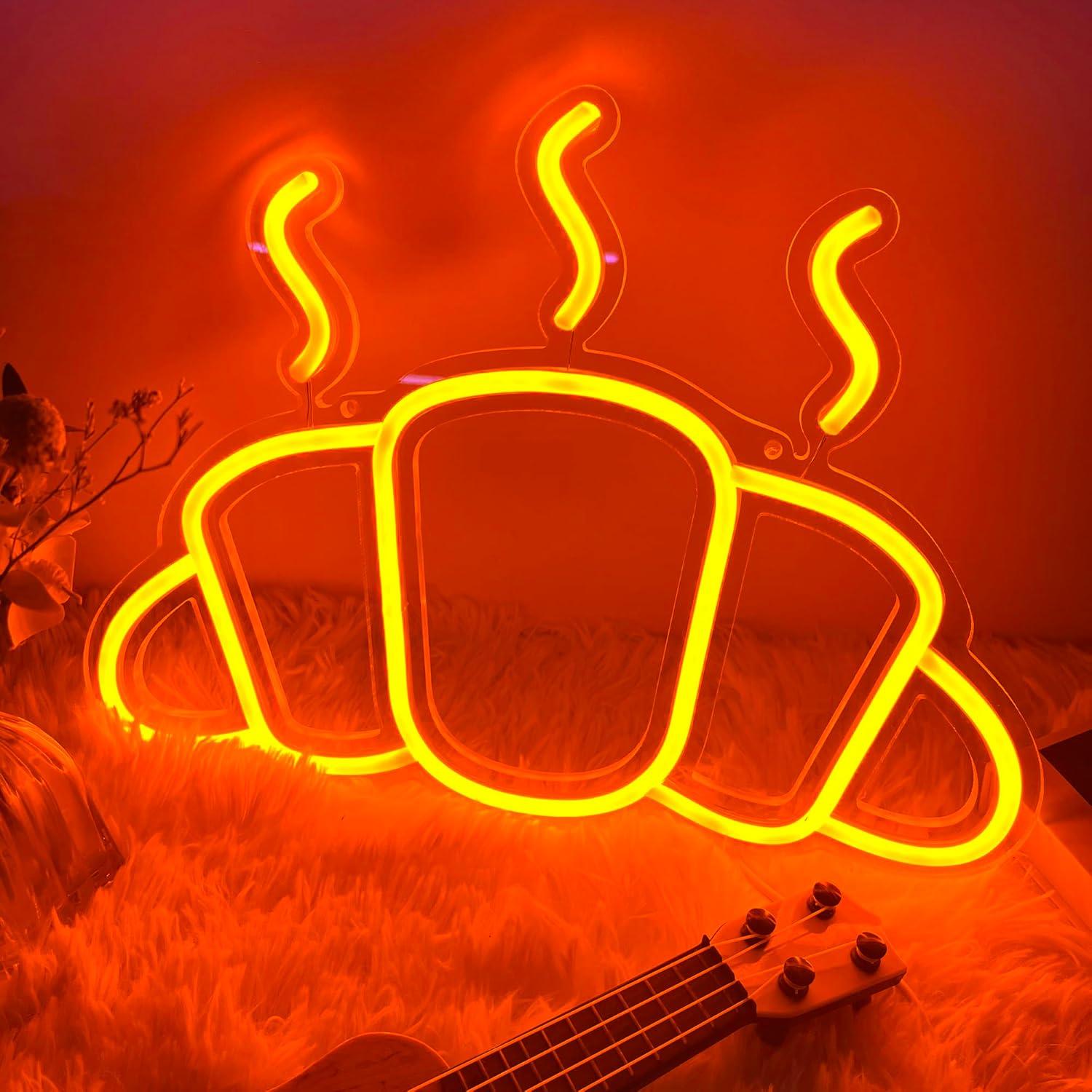 Kitchen Decor Lighting - Croissant-Neon-Schild, USB-betrieben, dimmbar, Brot-Neonlichter für Küche,
