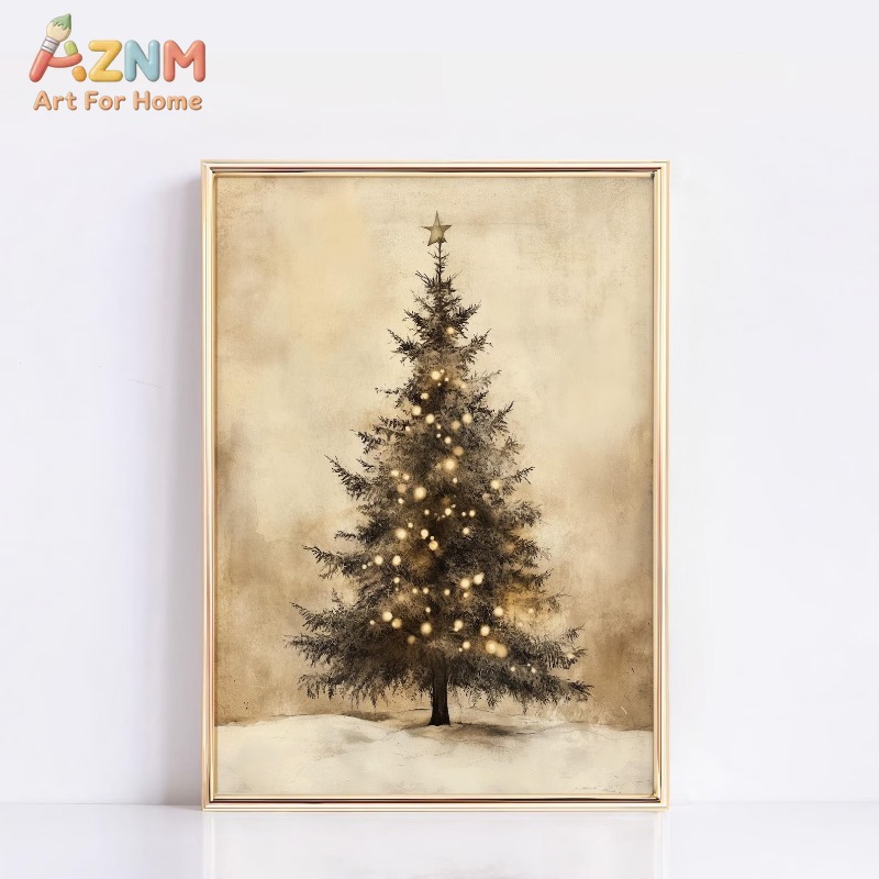 Wall Decor Lighting Tree - Antike Vintage-Weihnachtsbaum-Sternlichter-Muster Leinwand-Poster Drucke Rahmenlose Wandkunst