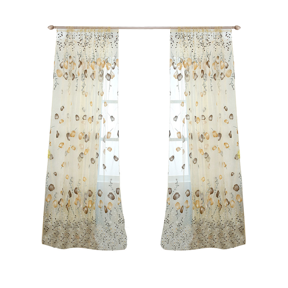 Kitchen Decor Lighting - 100x200cm Tulpen-Voile-Vorhänge, halbtransparent, durchscheinend, mit Blumenmuster,