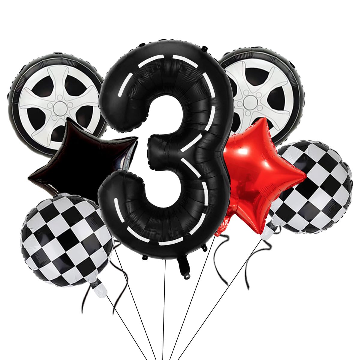 Lighting Mcqueen Decor - Rennwagen-Geburtstagsballons, Dekorationen, 40 Zoll, Rennstrecke, schwarzer