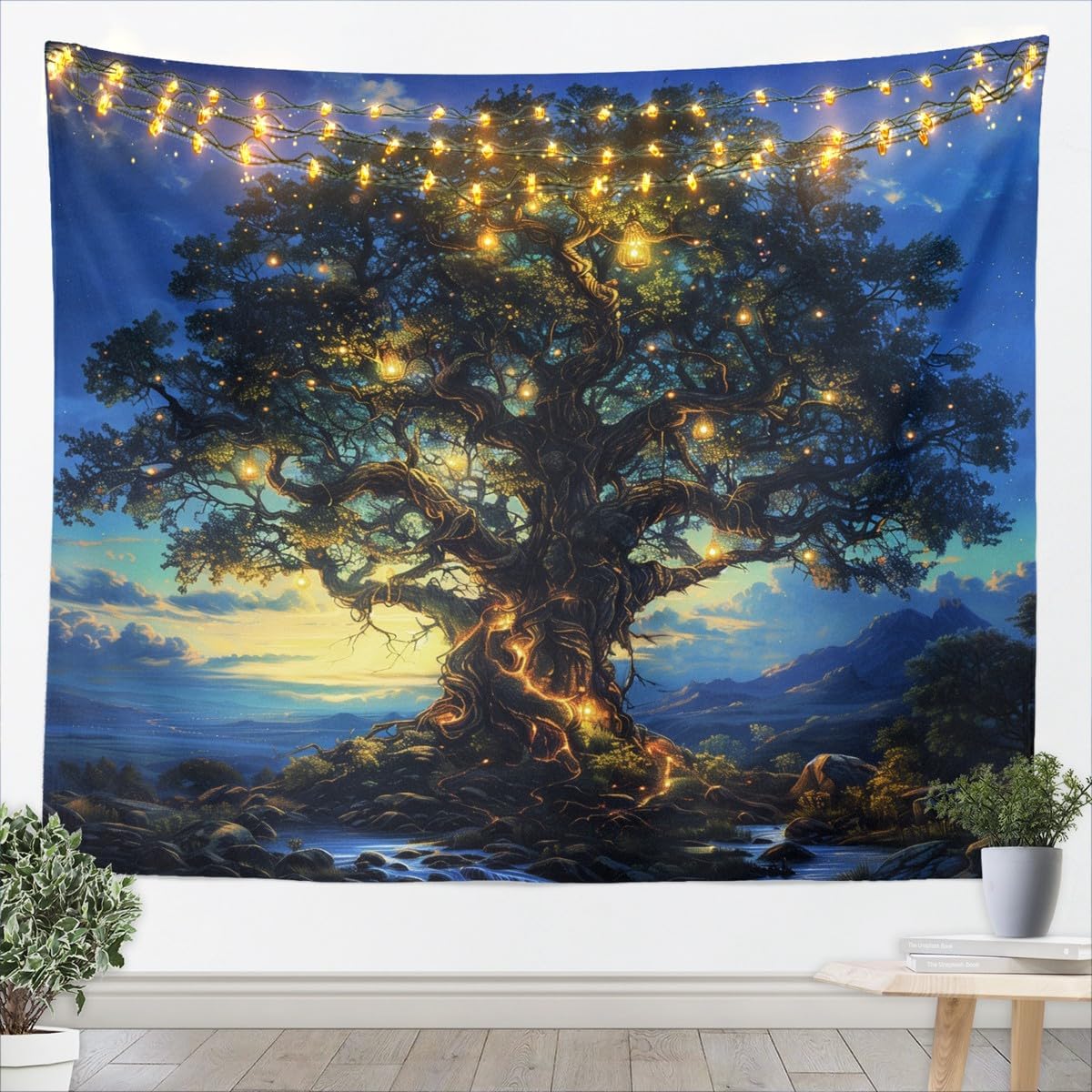 Wall Decor Lighting Tree - Luxuriöser Wandteppich mit mystischem Waldmotiv, verzauberte