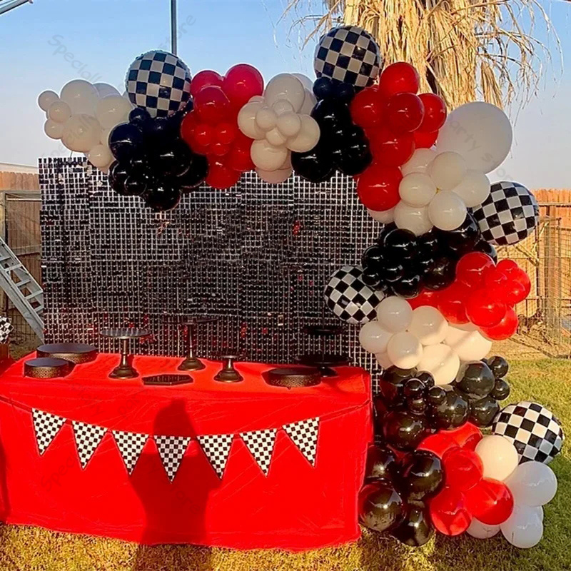 Lighting Mcqueen Decor - 123 Stück Rennwagen-Geburtstagsballons, weiß, schwarz, rot,