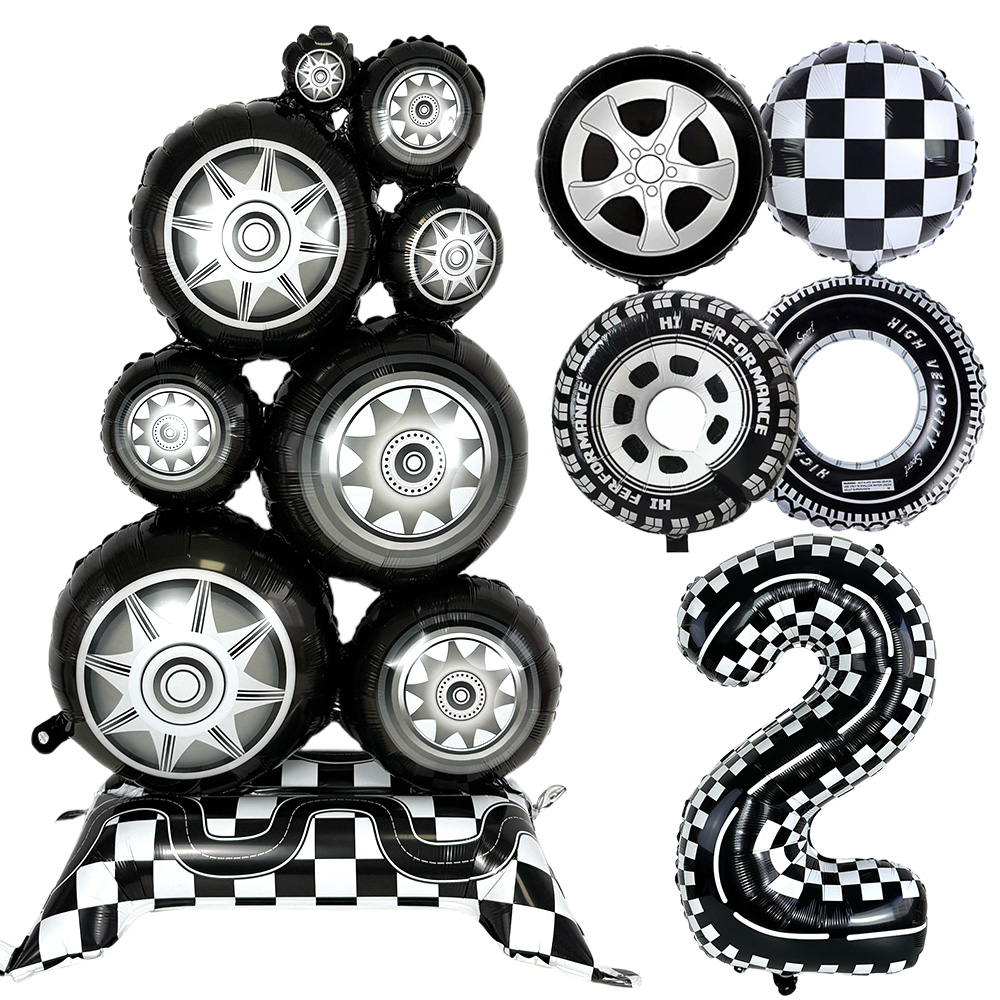Lighting Mcqueen Decor - Stehender Rennwagen-Rad-Reifen-Folienballon, Zahlenballon, Jungen-Rennsport-Geburtstagsparty, Babyparty-Deko, Jungen-Geschenke