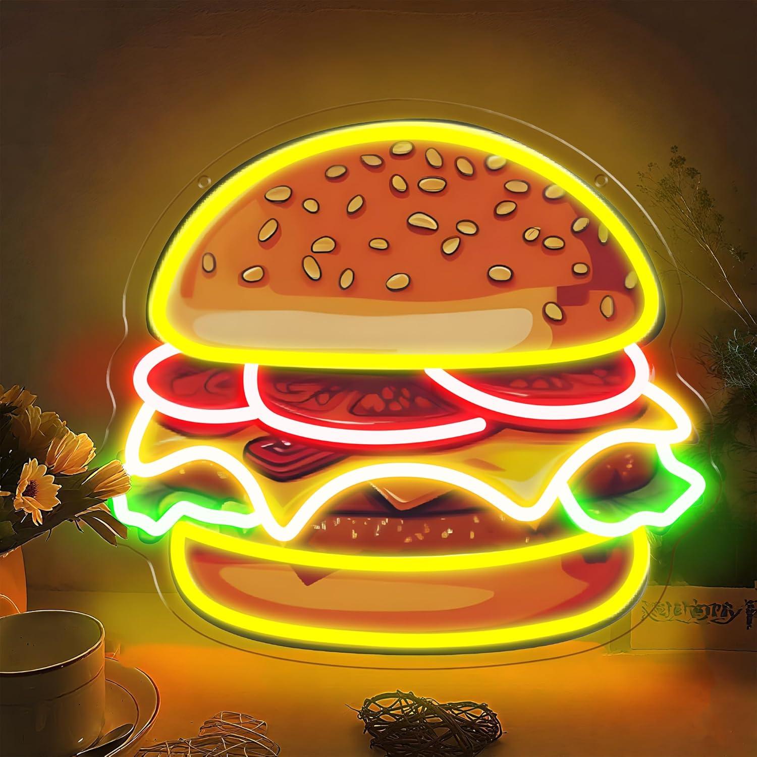 Kitchen Decor Lighting - Burger Neonschild LED Hamburger Wandleuchte für