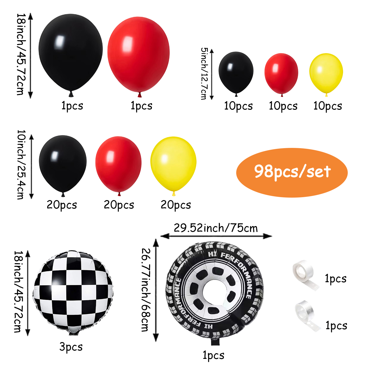98-teiliges gelbes und schwarz – Lighting Mcqueen Decor Bewertung und Preis