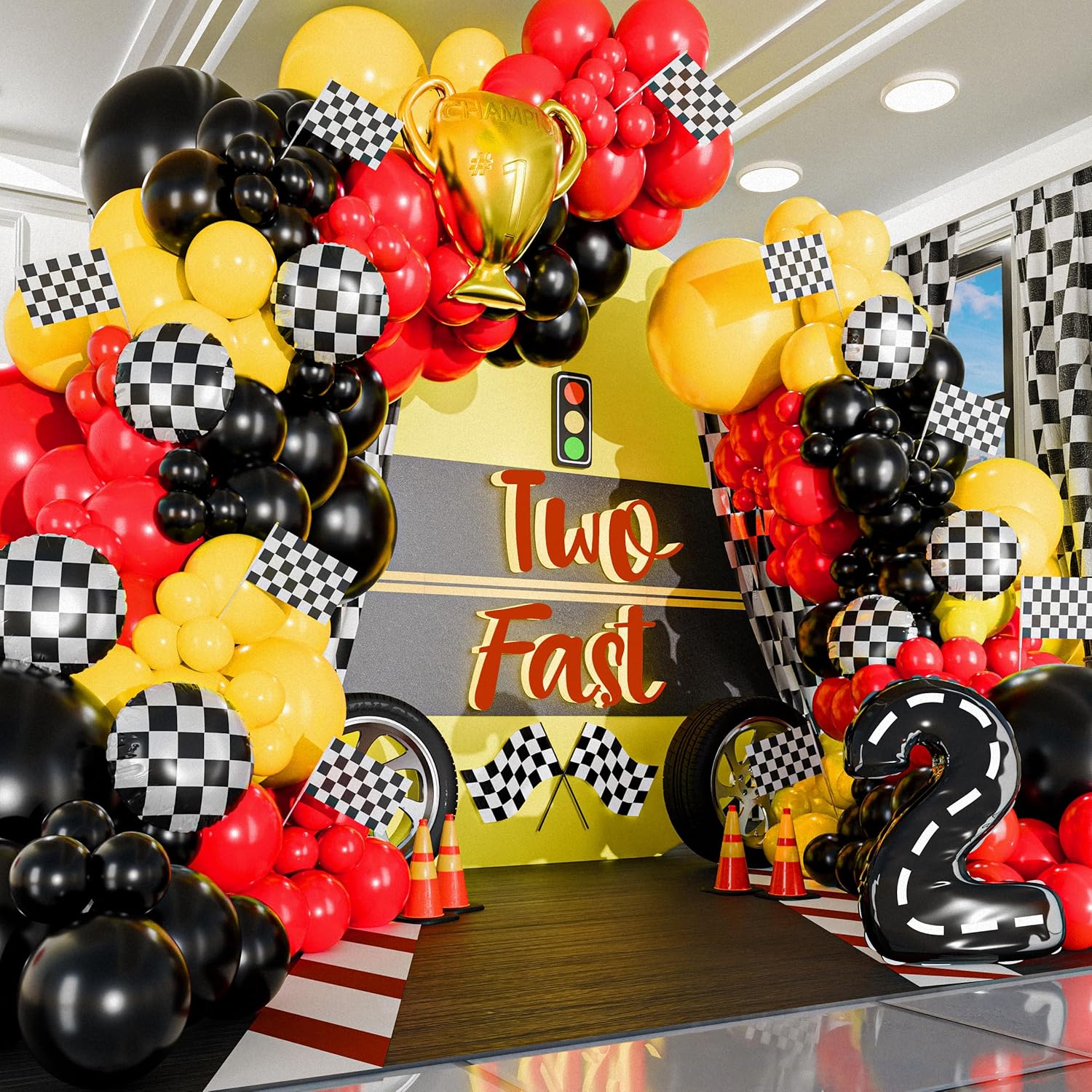 98-teiliges gelbes und schwarz – Lighting Mcqueen Decor Bewertung und Preis